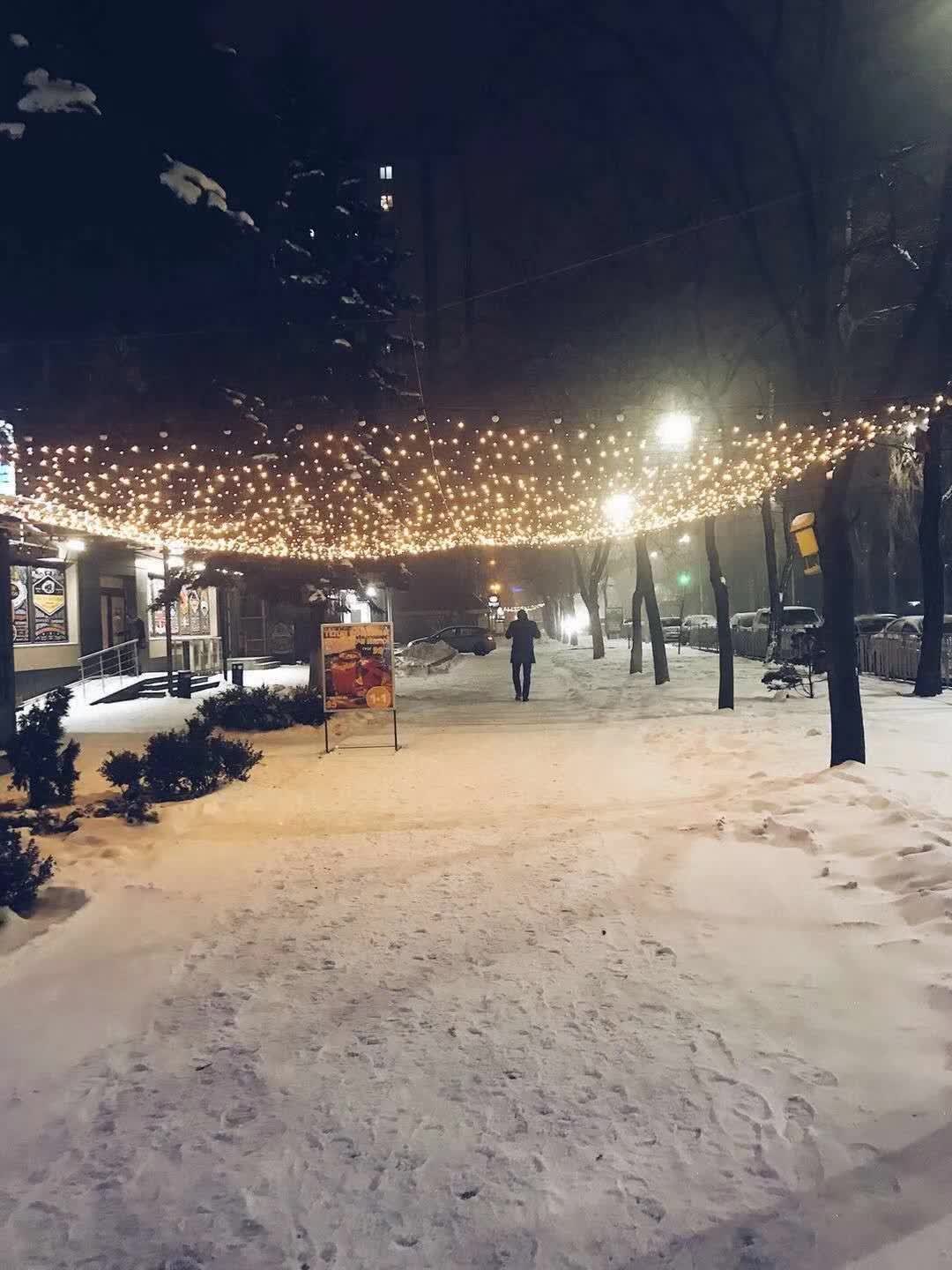 乌克兰基辅雪天的夜景