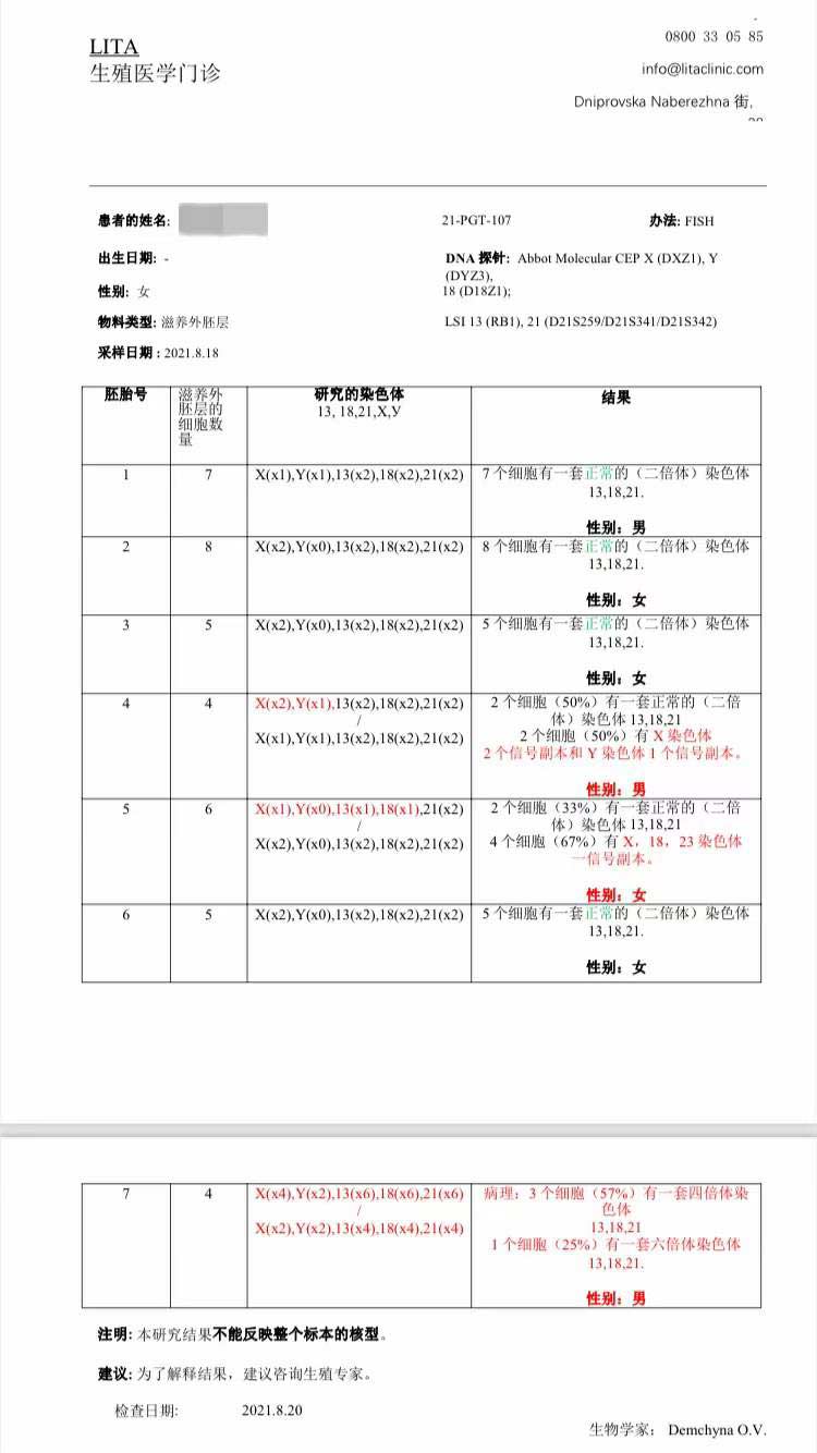 丽塔医院自卵捐卵胚胎报告