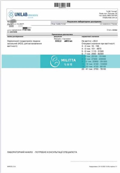 乌克兰客户选的试管妈妈在丽塔医院移植后验孕成功