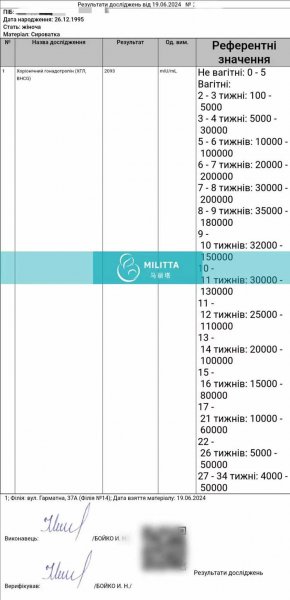 收到两份马丽塔在乌克兰和格鲁吉亚助孕验孕成功报告