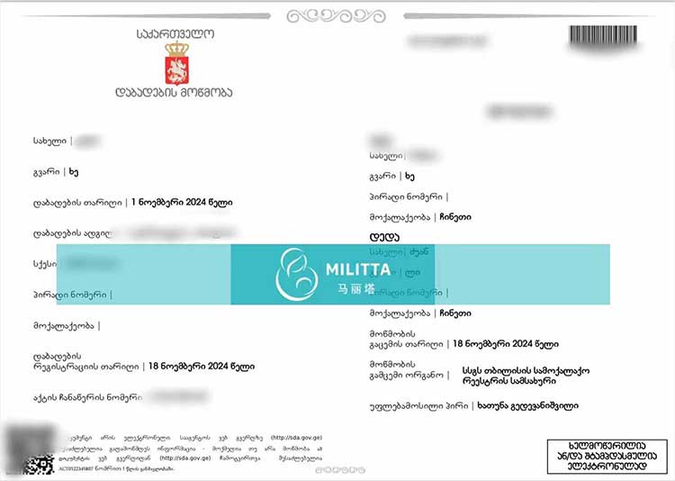 格鲁吉亚试管宝宝出生证